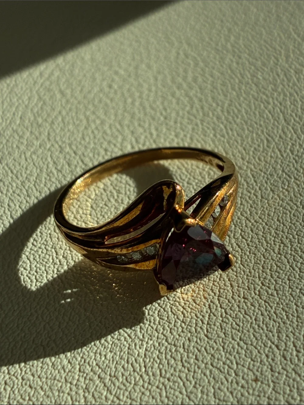 Kay Jewelers Gold Ring with Trillion Deep Red Stone